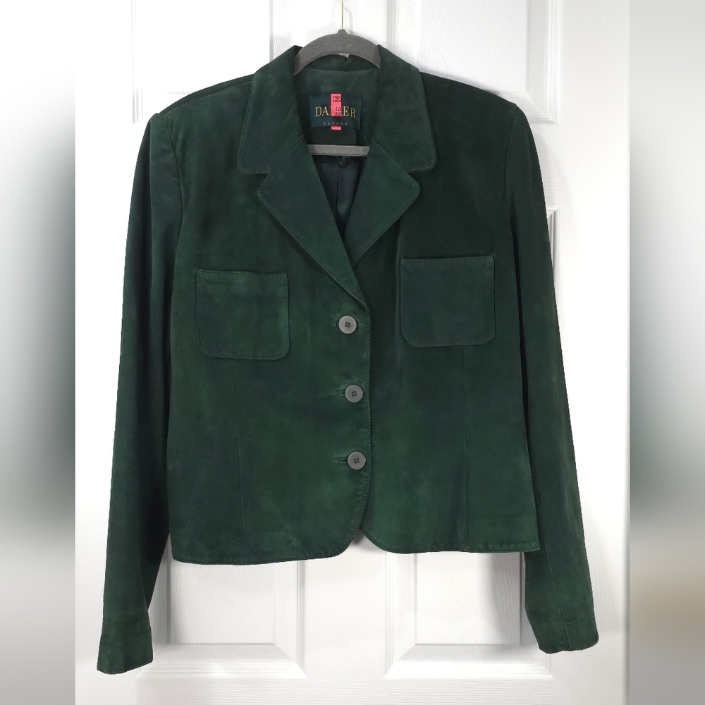 DANIER Green Suede Leather Blazer Jacket - Soft as Butter - Size L Quiet Lux - Picture 2 of 9